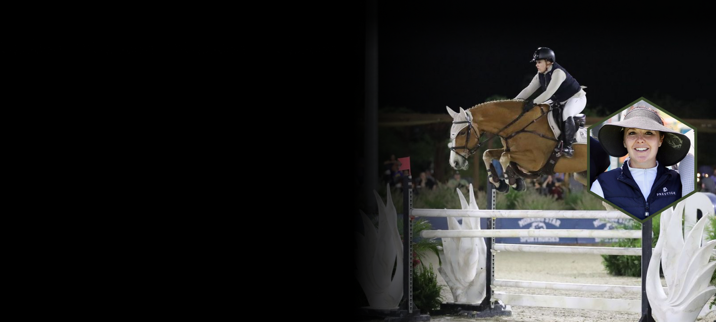 Horse and rider jumping over a fence with a inset of a person wearing a hat.